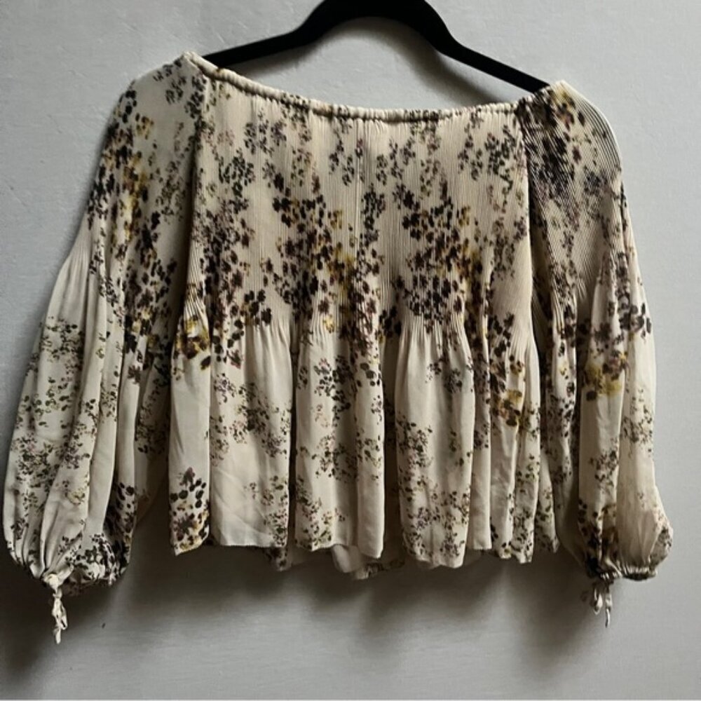 Wilfred Aritzia Cream Brown Floral Off the Shoulder Boho Blouse S